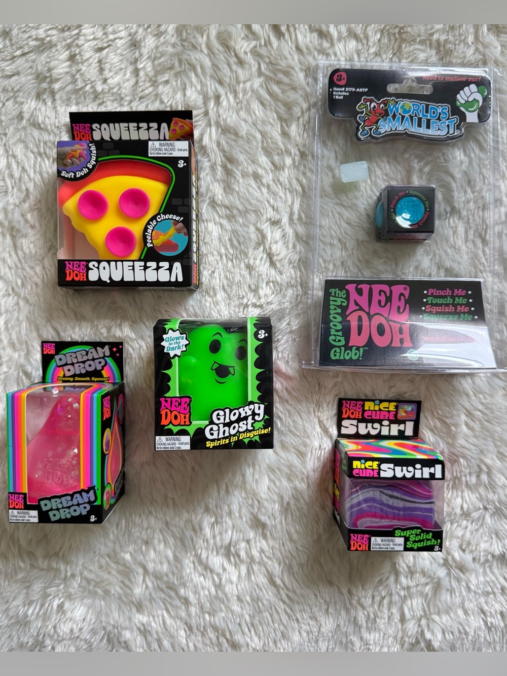 BNIB Authentic Schylling NeeDoh Bundle - Glowy Ghost Squeezza Swirl Dream Drop - Picture 1 of 11